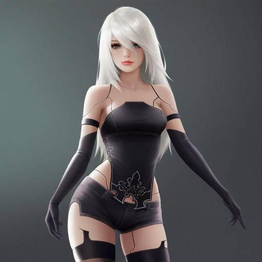 White-haired Android in Black Outfit