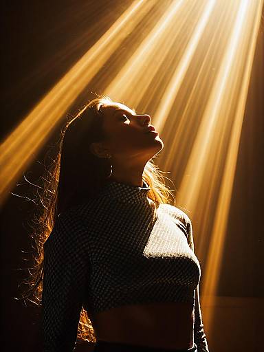 Woman in Checkerboard Crop Top with Sunlight Rays