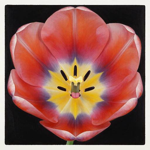 Realistic Painting of an Open Tulip Flower