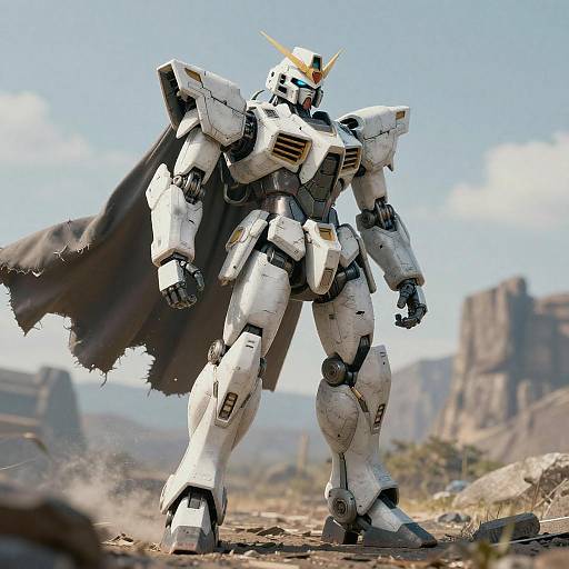 Epic White Mecha in a Glowing Landscape