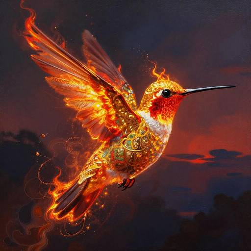 Flame-Touched Hummingbird Totem