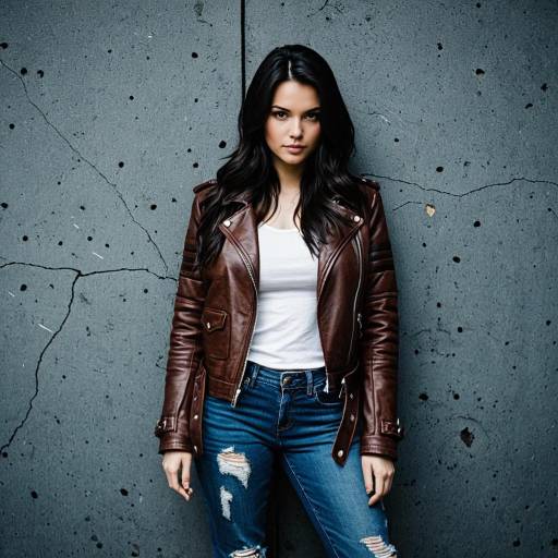 Woman in Brown Leather Jacket and Ripped Jeans