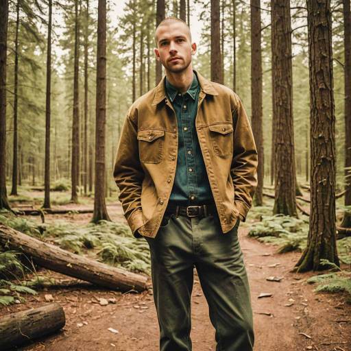 Man in Workwear on Forest Trail