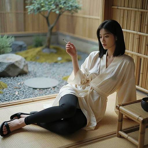 Serene Southeast Asian Woman in Zen Room