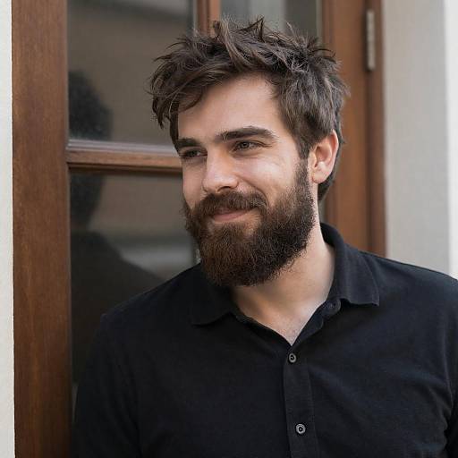 Bearded Man Portrait by Wooden Door