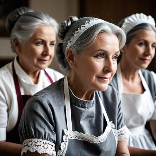 Elderly Women in Vintage Maid Costumes