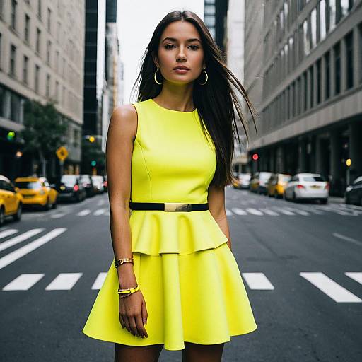 Modern Urban Woman in Neon Dress