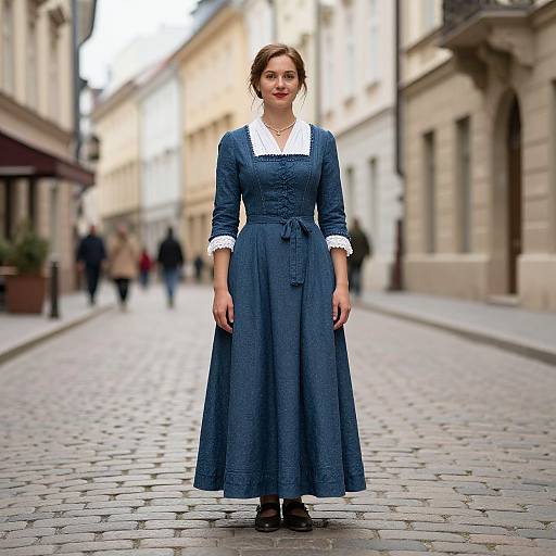 Woman in Old European Blue Dress