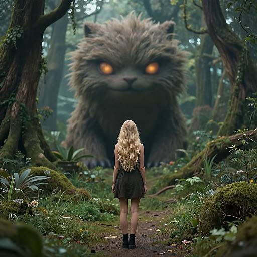 Woman Encountering Glowing Forest Creature