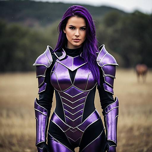 Woman in Purple Armor Bodysuit