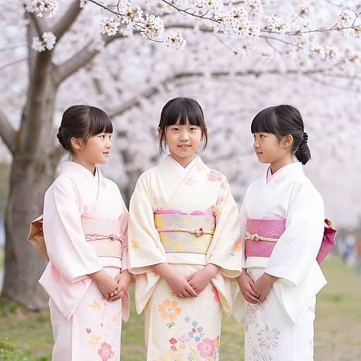 Petite Japanese Girls in Sakura Garden