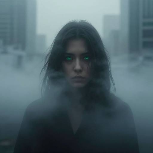 Haunting Silhouette in Misty Cityscape
