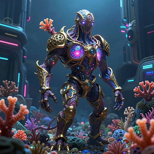 Bioluminescent Coral Marine Golem Guardian