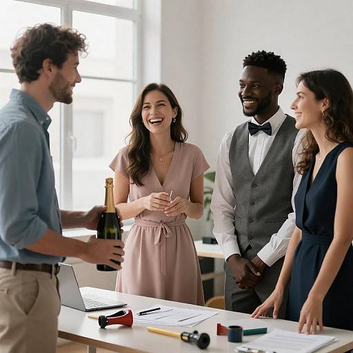 Office Celebration with Diverse Colleagues