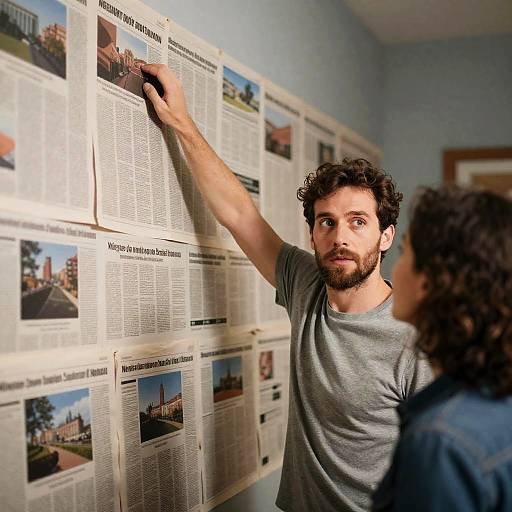 Intense Interaction Amidst Newspaper Clippings