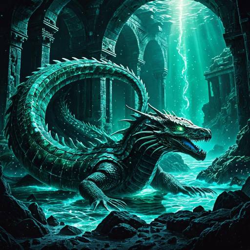 Giant Sea Serpent in Sunken Ruins