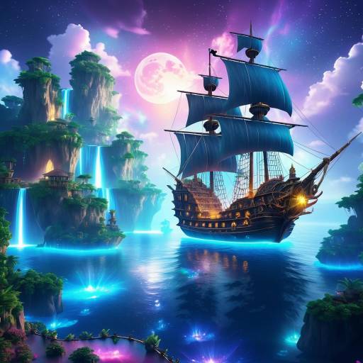 Mystical Pirate Ship with Floating Islands
