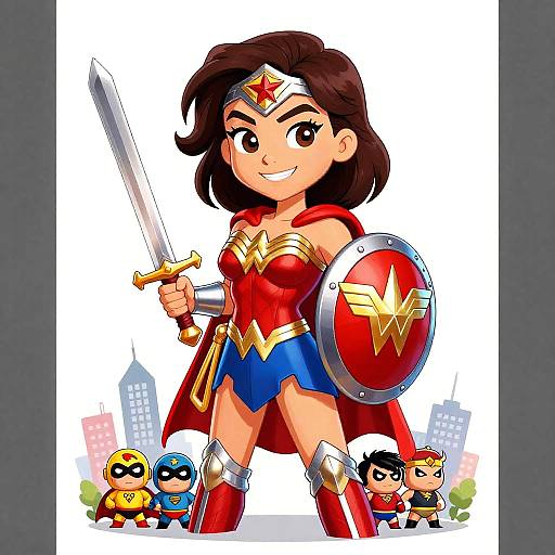 Colorful Cartoon Wonder Woman Hero