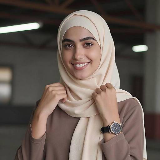 Smiling Woman in Beige Hijab