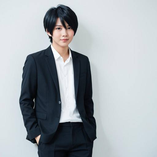 Young Asian Man in Black Suit