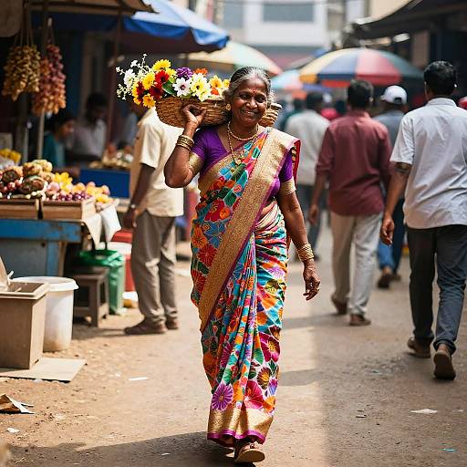 Joyful Saree Aunty in Marketplace