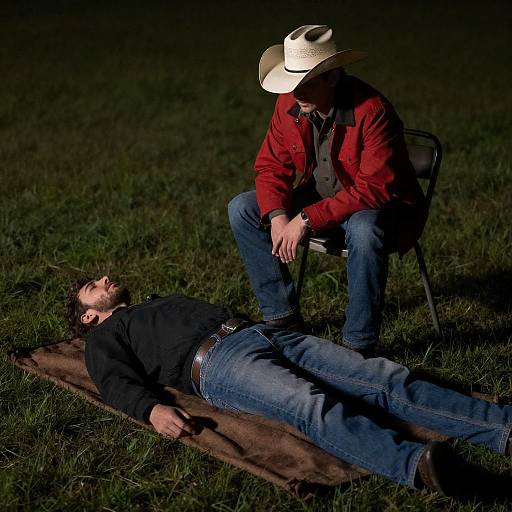 Nighttime Scene of Men on Grass