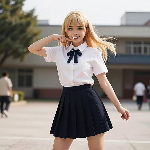 Dynamic Blonde Schoolgirl in Yard