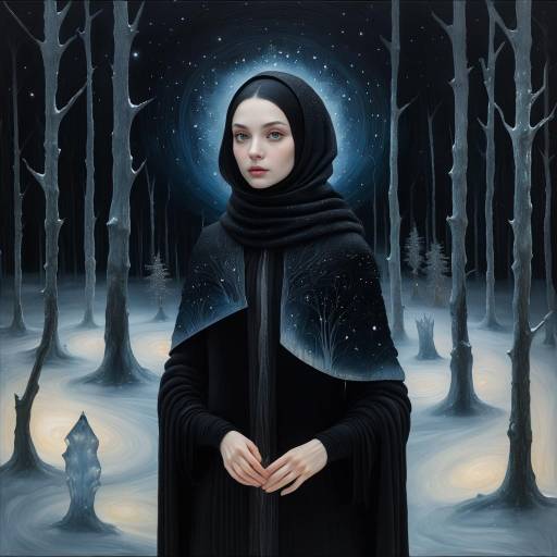 Enchanting Night Forest with Ice Woman