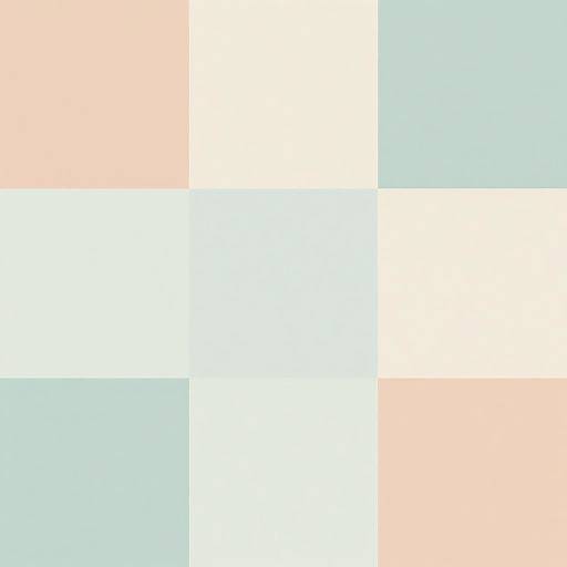 Digital abstract image with a grid of four pastel-colored squares: peach, light blue, white, and light blue, arranged in a 2x