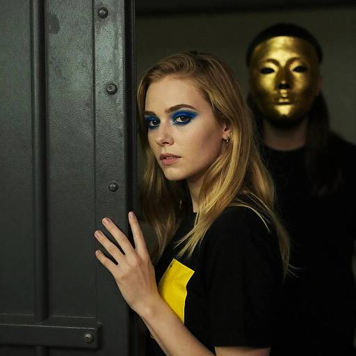 Mysterious Woman Behind Metal Door