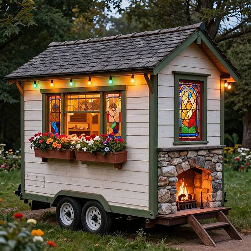 Fairy Tale Style Tiny Trailer Home with Fireplace