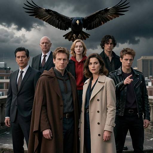 Dramatic Movie Cast Under Stormy Sky