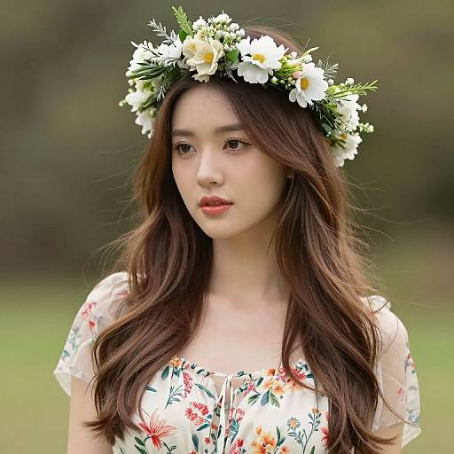 Woman with Floral Dress and Crown