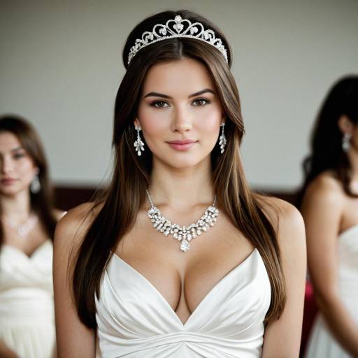 Brunette Bride Wearing Tiara and Jewelry