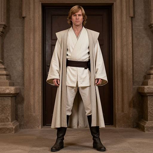 Luke Jedi Costume Standing by Door