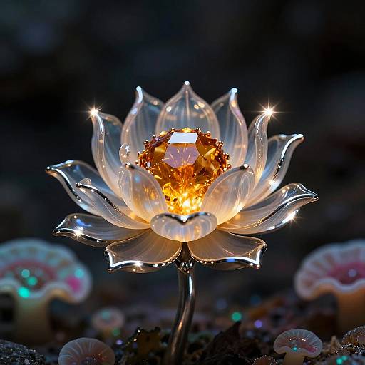 Amber Topaz Lotus in Bioluminescent Cavern
