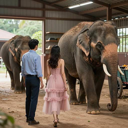 Charming Barn Scene with Elephants