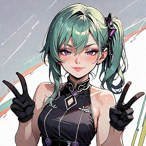 Charming Anime Girl with Green Hair