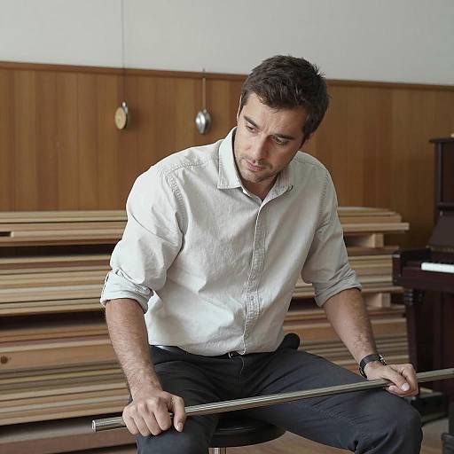 Focused Man in Indoor Workshop Setting