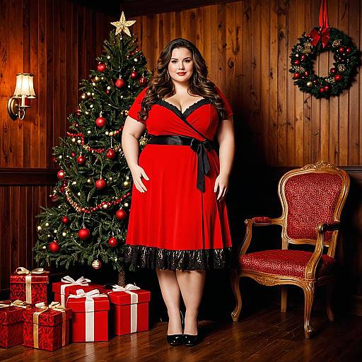 Plus Size Woman in Red Christmas Dress