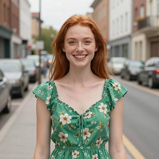 Joyful Young Woman in Floral Dress