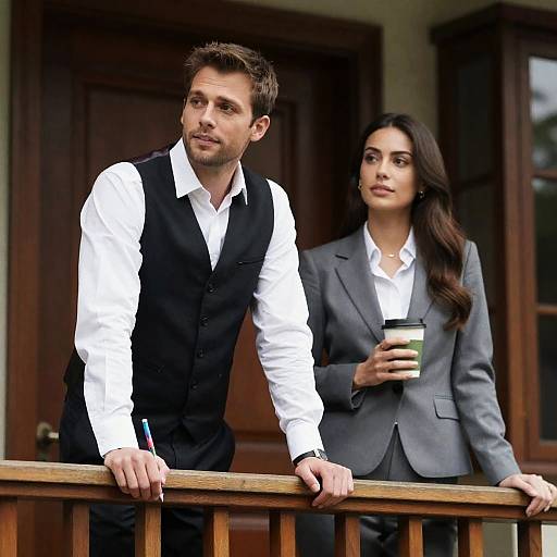 Casual Business Couple on Balcony