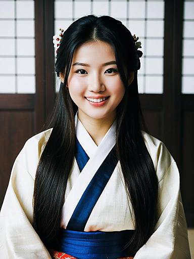 Realistic Portrait of a Hanbok-Clad Girl