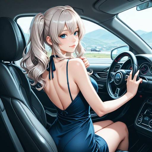 Blonde Twintails Girl in Car Interior