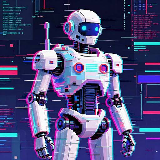 Retro-Futuristic Glitch Art Robot