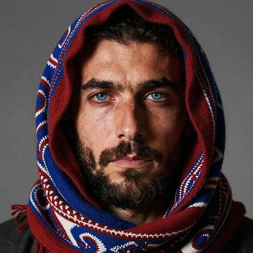 Rugged Man with Colorful Woolen Headscarf