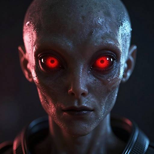 Cyberpunk Alien with Glowing Red Eyes