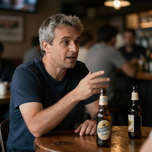 Middle-Aged Man Talking at Bar
