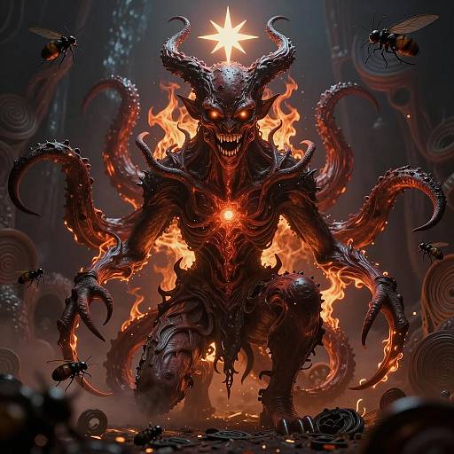 Intricate Futuristic Satan in Psychedelic Fire