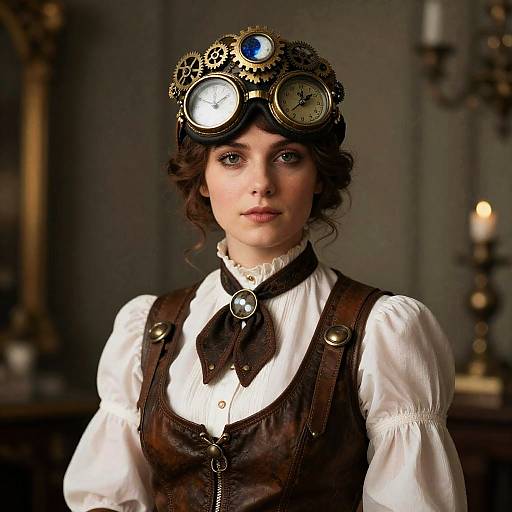 1910s Steampunk Aviatrix with Jeweled Goggles